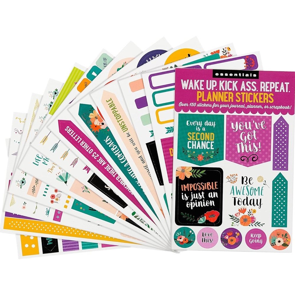Brand New Wake Up. Kick Ass. Repeat. 150+ Planner Stickers to Keep You Motivated